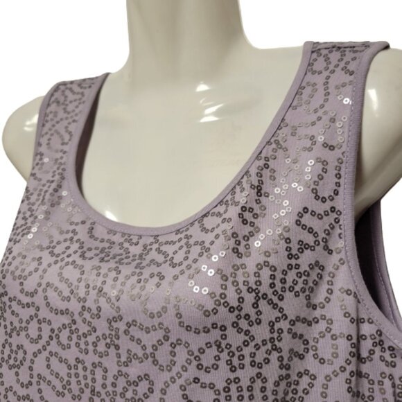 Silver Grey Sleeveless Sequin Shift Dress Size L - Picture 4 of 6